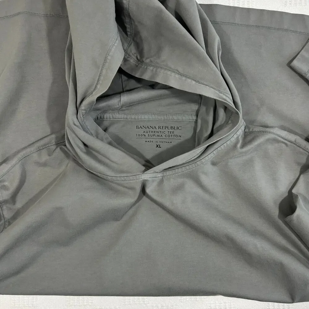 Banana Republic XL Ultimate Tee Hoodie Jersey Chrome Gray 100% Supima Cotton